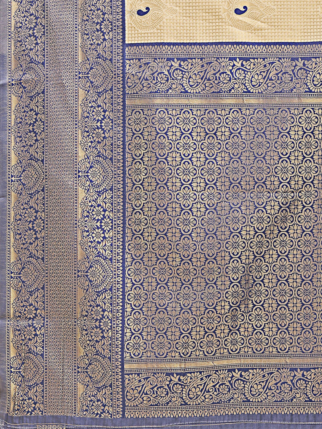 Shree Shyam Fashion Aura Silk Cream Navy Blue Banarasi Silk Saree