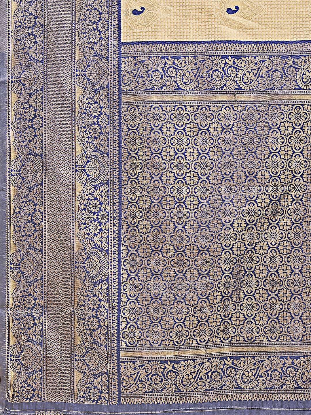 Shree Shyam Fashion Aura Silk Cream Navy Blue Banarasi Silk Saree