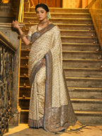 Anaita Off White Banarasi Saree With Blouse Piece - Distacart