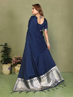 Anaita Navy Zari Weaving Work Satin Silk Saree With Blouse - Distacart