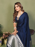 Anaita Navy Zari Weaving Work Satin Silk Saree With Blouse - Distacart