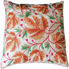 The Decor Nook Hand Embroidered Crewel Cushion Covers in Mustard Chinar Leaf Motif