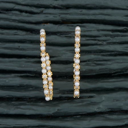 Joban Fashion Women Brass Golden White Ad Earrings