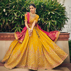 Yellow Heavy Viscose Khatli, Embroidery & Mirror Work Unstitched Lehenga Choli - Sisha Keshav