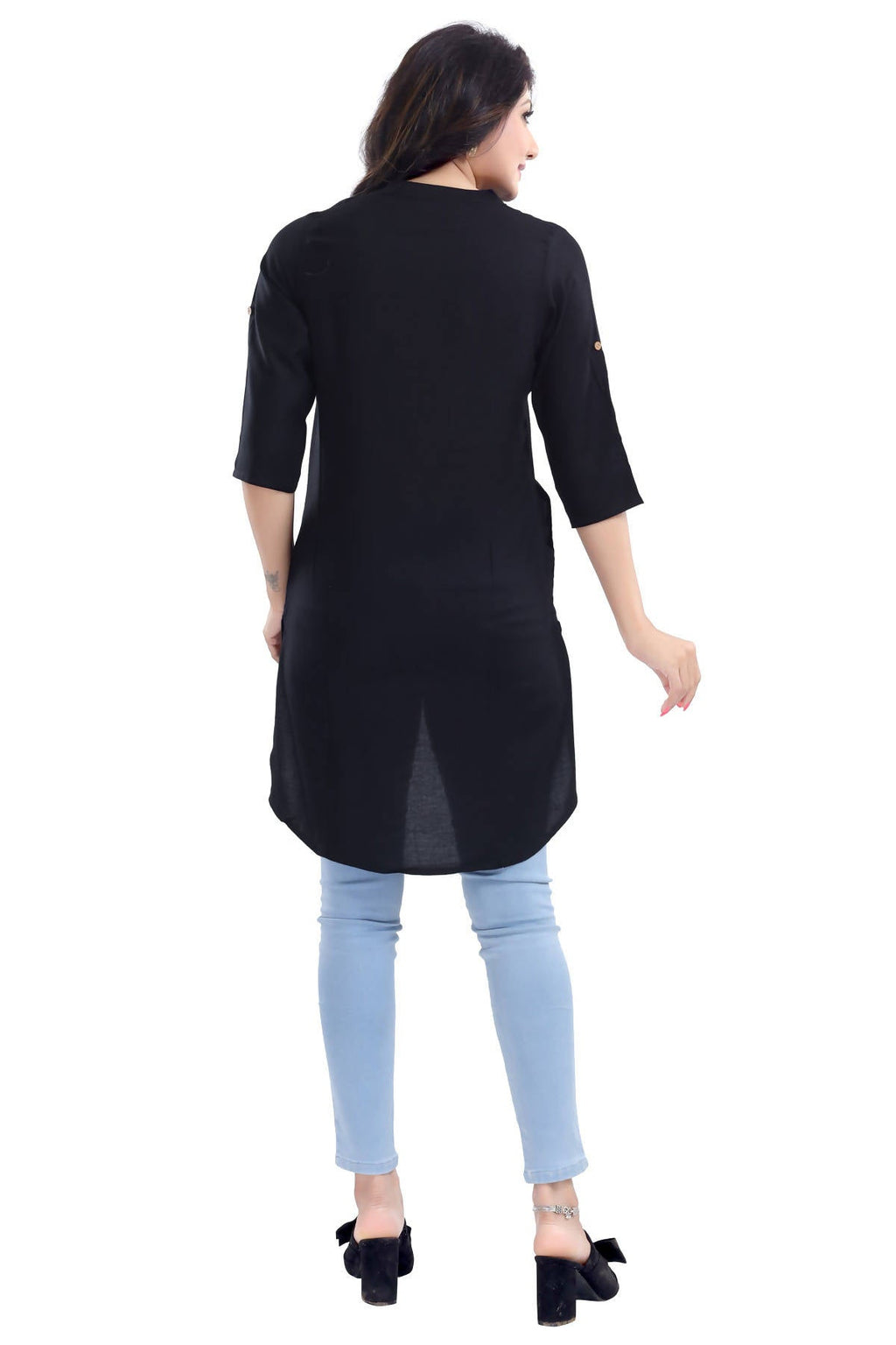 Snehal Creations Beauteous Black Button Down Styled Rayon Kurti For Women - Distacart