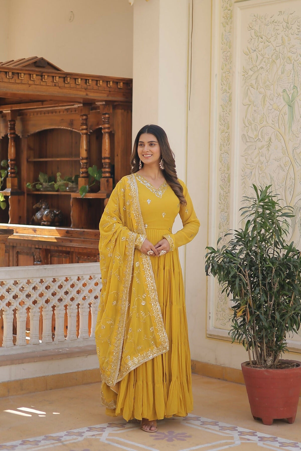 Joban Fashion Yellow Georgette Sequence Embroidery Work Kurta Set - Distacart