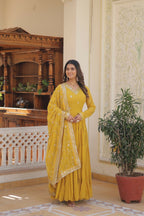 Joban Fashion Yellow Georgette Sequence Embroidery Work Kurta Set - Distacart