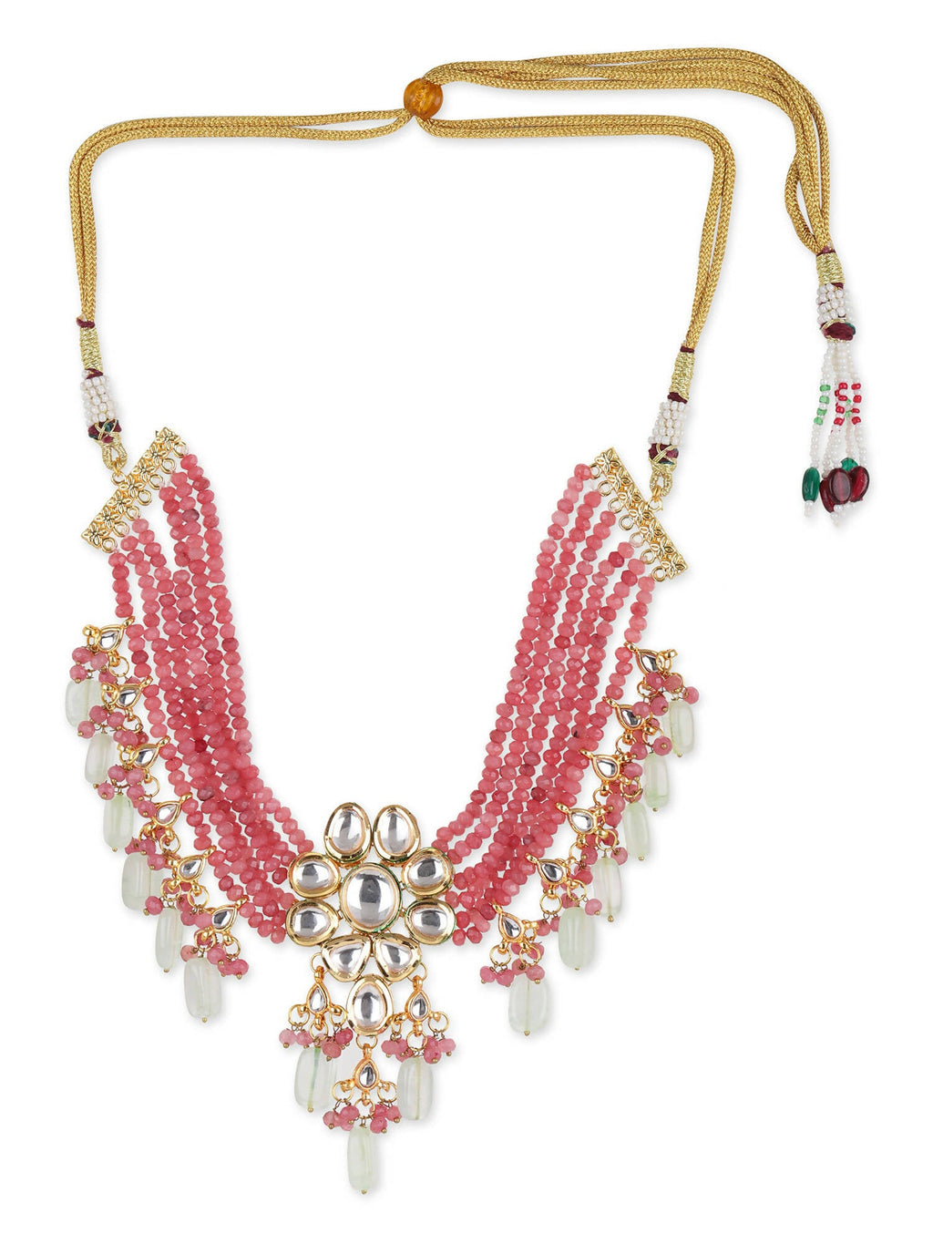 Pink White Brass Gold-Plated Necklace - Ruby Raang - Distacart