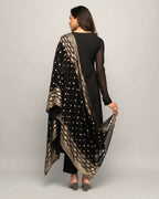 FIORRA Women's Black Creap A-Line Kurta Pant With Dupatta