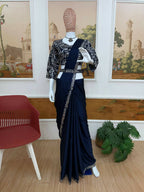 Teeya Creation Dark Blue Color Rangoli Silk Trending Ready To Wear Saree With Belt - Distacart