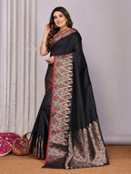 Joban Fashion Banarasi Black Jacquard Woven Soft Silk Saree - Distacart