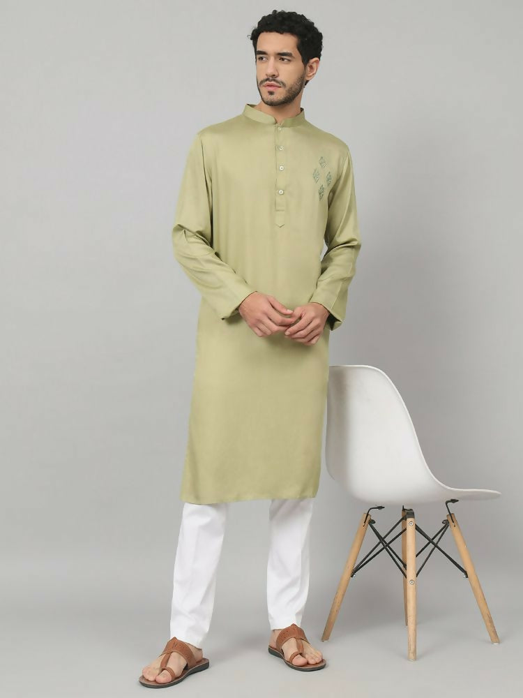 Motif Embroidered Cotton Kurta by Hilo Design