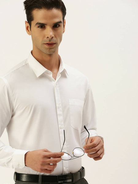 Ramraj Cotton Mens Full Sleeve Formal Poly Cotton White Shirt