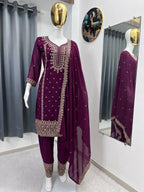 Teeya Creation Wine Color Faux Georgette Embroidery Work Party Wear Salwar Suit - Distacart