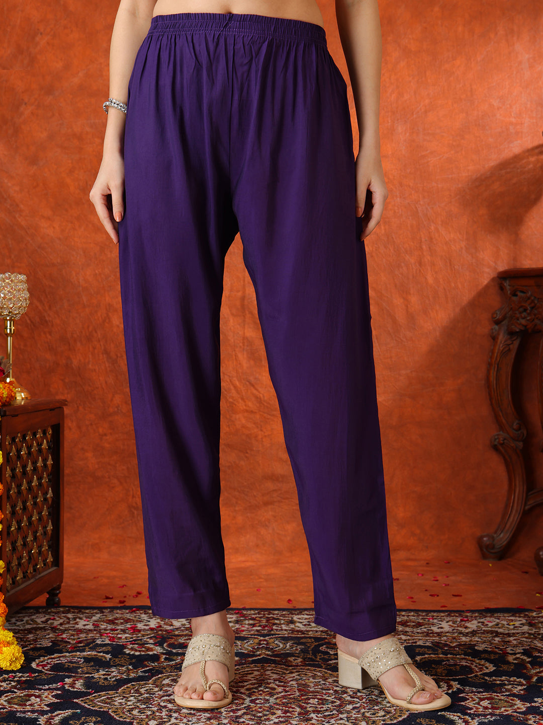 Hand Embroidered Kurta With Pant & Embroidered Dupatta, Purple - Hiral Fashion - Distacart