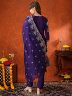 Hand Embroidered Kurta With Pant & Embroidered Dupatta, Purple - Hiral Fashion - Distacart