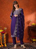 Hand Embroidered Kurta With Pant & Embroidered Dupatta, Purple - Hiral Fashion - Distacart