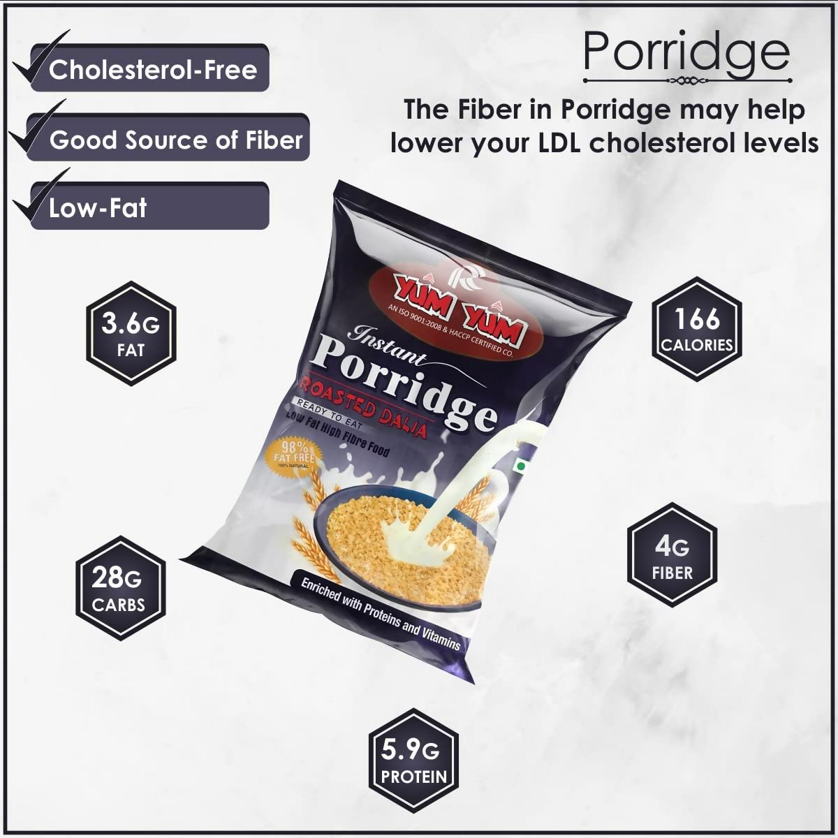 Yum Yum High Fiber Instant Roasted Porridge Honey Flavor - Distacart