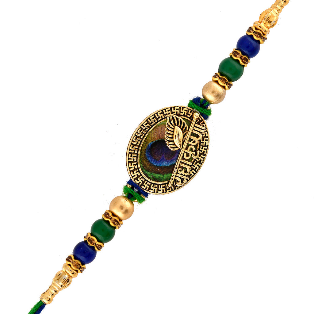 trueBrowns X Voylla Radha Krishna Peacock Feather Beaded Thread Rakhi - Distacart