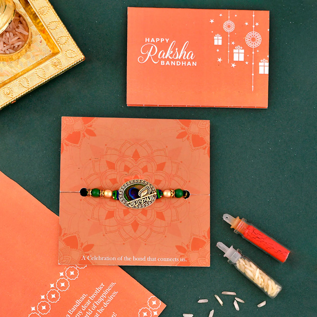 trueBrowns X Voylla Radha Krishna Peacock Feather Beaded Thread Rakhi - Distacart