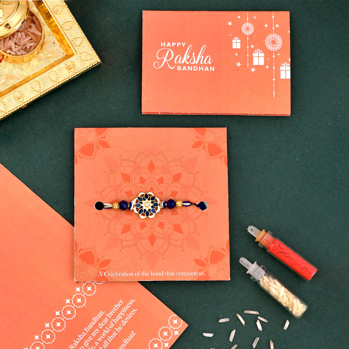 trueBrowns X Voylla Ethnic Studded Blue Thread Rakhi - Distacart
