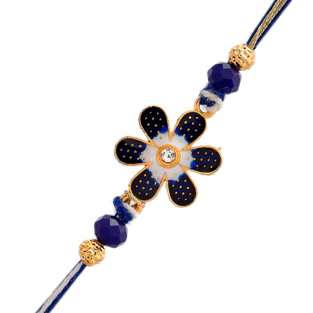 trueBrowns X Voylla Ethnic Floral Motif Blue Thread Rakhi - Distacart