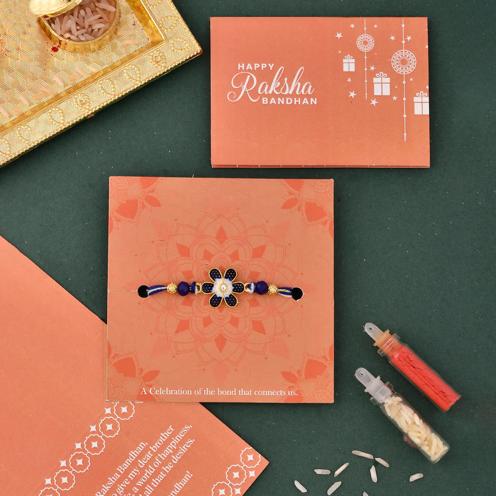 trueBrowns X Voylla Ethnic Floral Motif Blue Thread Rakhi - Distacart