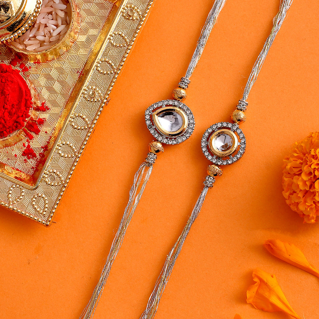 trueBrowns X Voylla Kundan Polki Studded Thread Rakhis - Pack Of 2 - Distacart