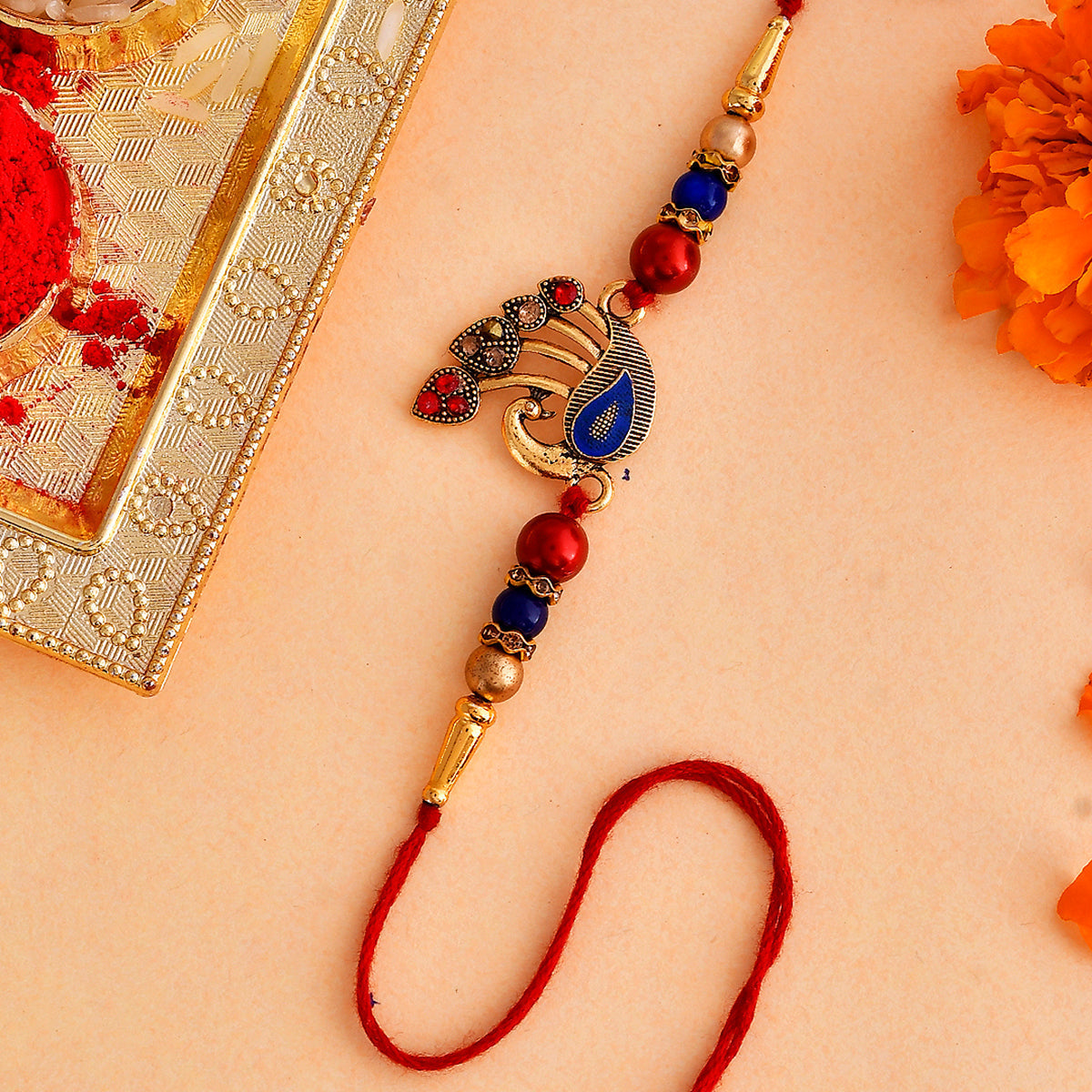 trueBrowns X Voylla Colorful Peacock Motif Thread Rakhi - Distacart