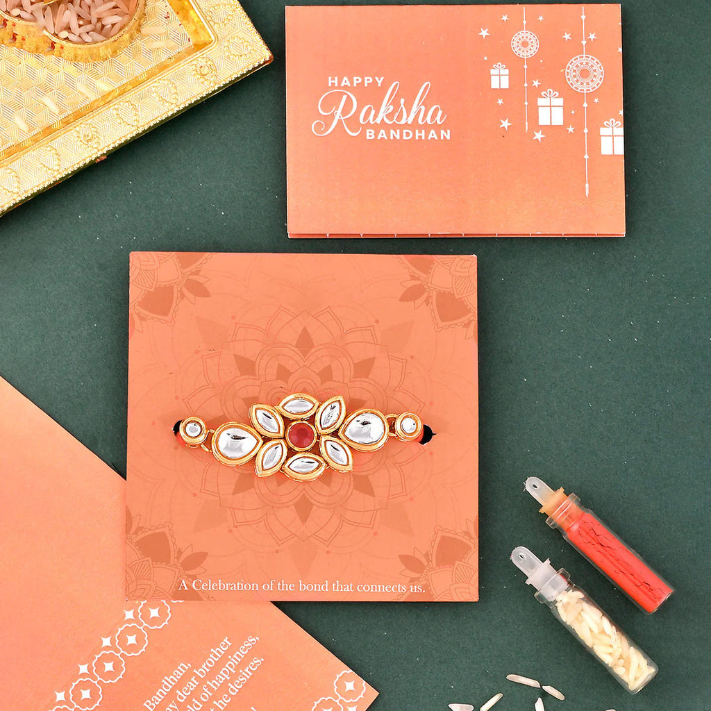 trueBrowns X Voylla Ethnic Kundan Polki Thread Rakhi - Distacart