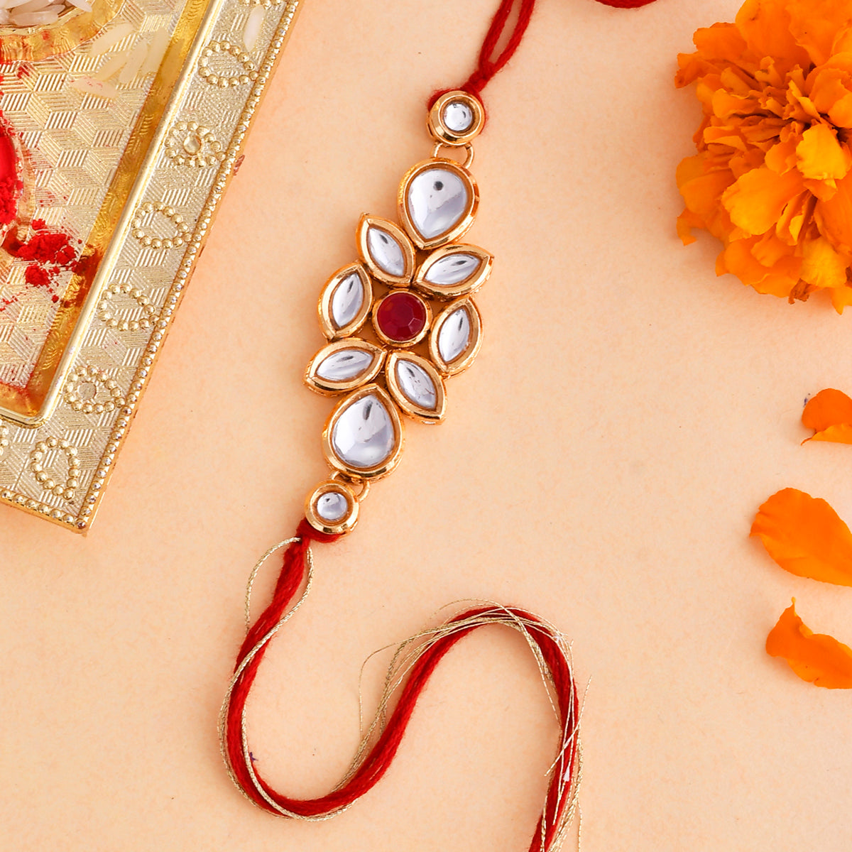 trueBrowns X Voylla Ethnic Kundan Polki Thread Rakhi - Distacart