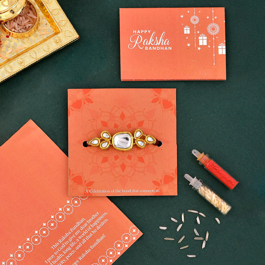 trueBrowns X Voylla Classic Kundan Polki Studded Ethnic Thread Rakhi - Distacart