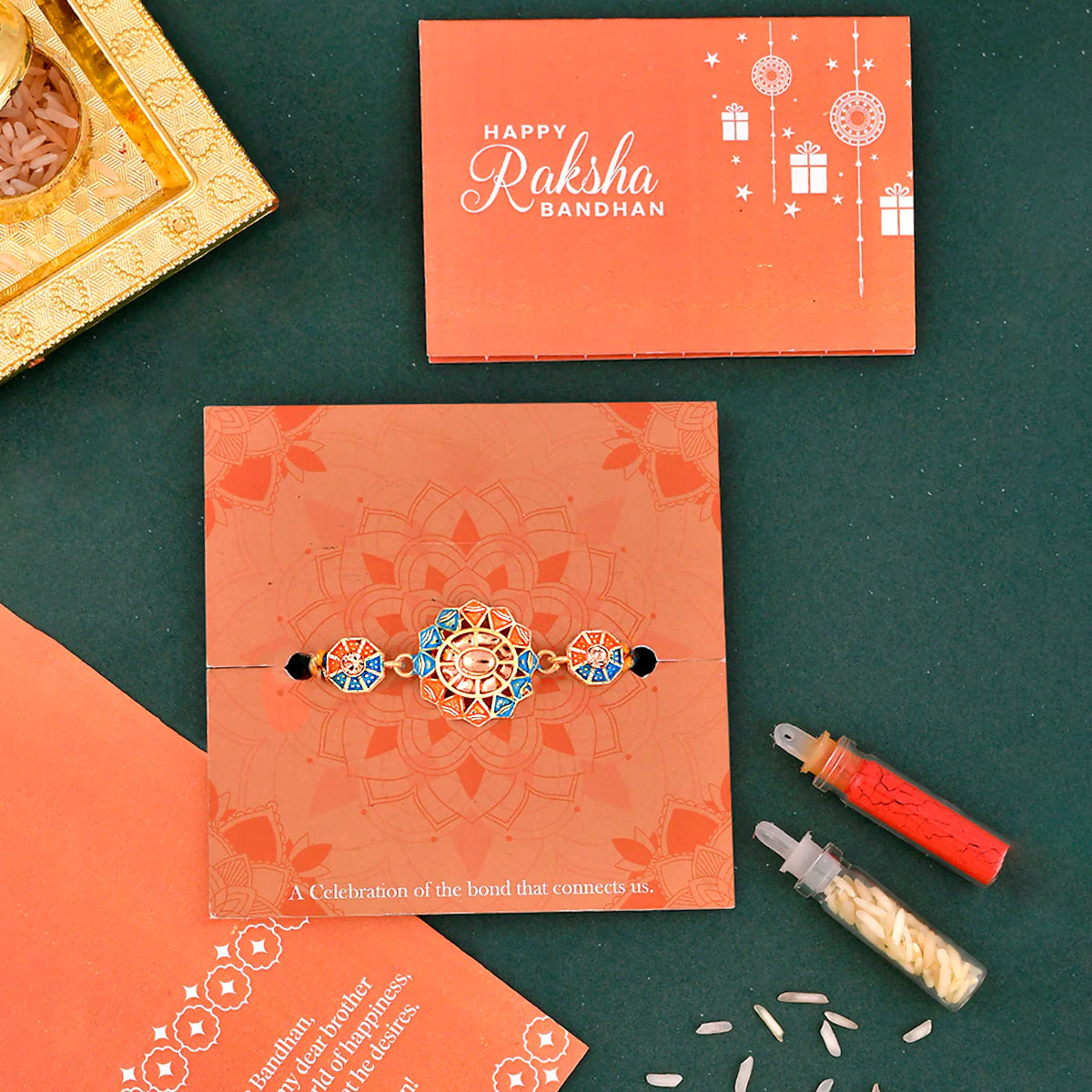 trueBrowns X Voylla Colorful Golden Ethnic Thread Rakhi - Distacart