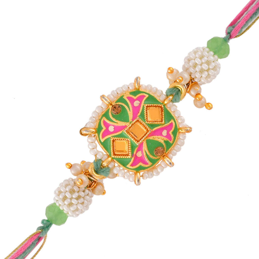 trueBrowns X Voylla Enameled Pearl Beads Thread Rakhi - Distacart