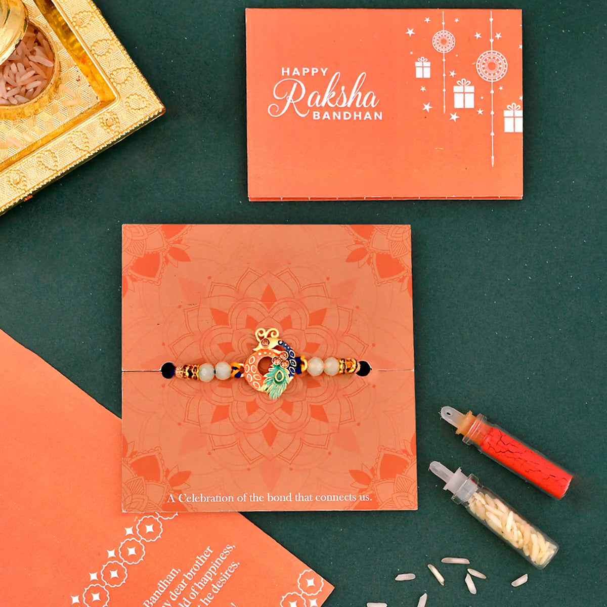 trueBrowns X Voylla Colorful Enameled Peacock Motif Beaded Thread Rakhi - Distacart