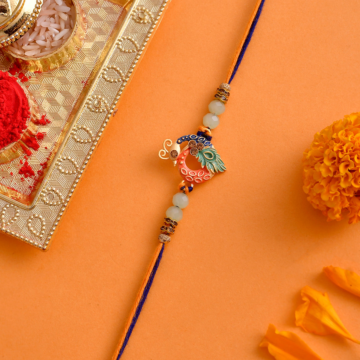 trueBrowns X Voylla Colorful Enameled Peacock Motif Beaded Thread Rakhi - Distacart