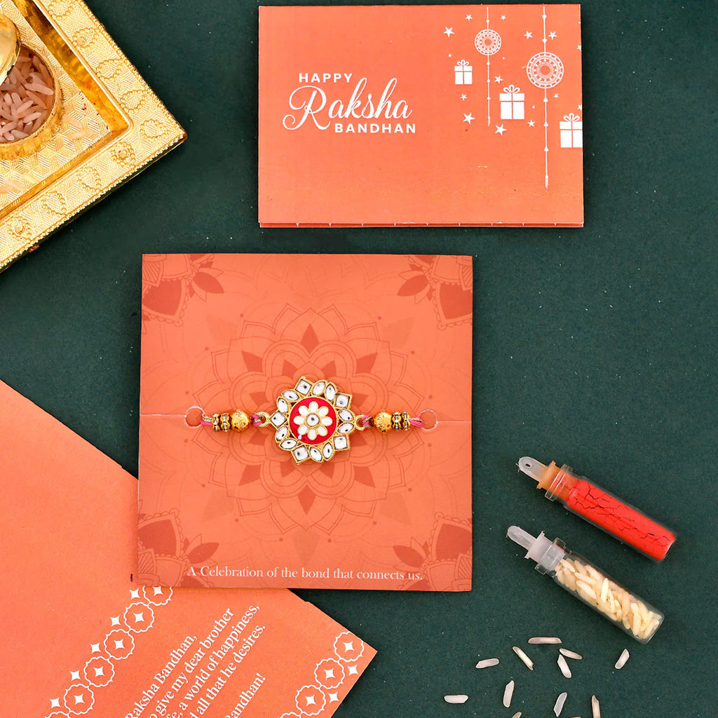 trueBrowns X Voylla Green Gems Studded Ethnic Thread Rakhi - Distacart