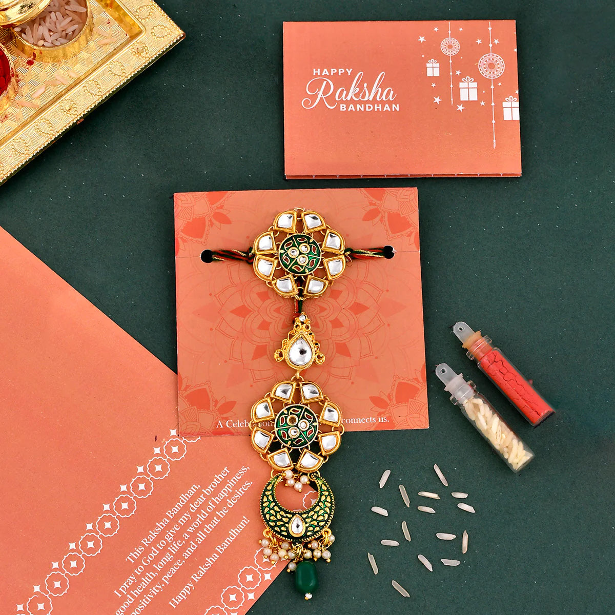 trueBrowns X Voylla Kundan Polki Enameled Bhaiya-Bhabhi Rakhi - Distacart