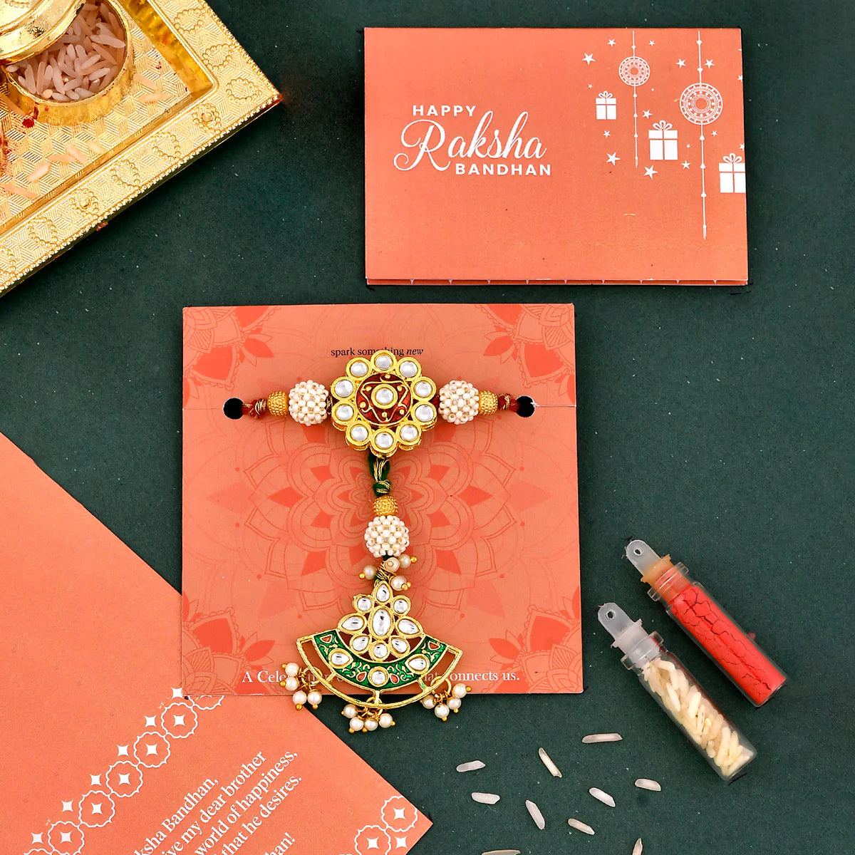 trueBrowns X Voylla Kundan Polki Traditional Bhaiya-Bhabhi Rakhi - Distacart