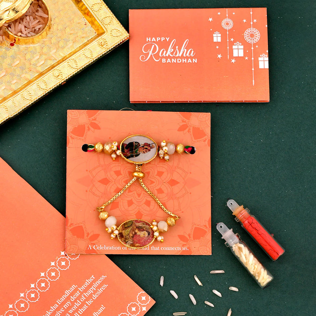 trueBrowns X Voylla Traditional King And Queen Pearl Beads Bhaiya-Bhabhi Rakhi - Distacart