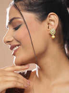 Gold-Toned White Kundan Oval-Shape Gold-Plated Studs Earrings - Ruby Raang - Distacart