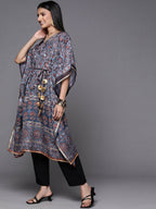 Ahalyaa Navy Blue & Maroon Floral Print Kaftan Kurta - Distacart