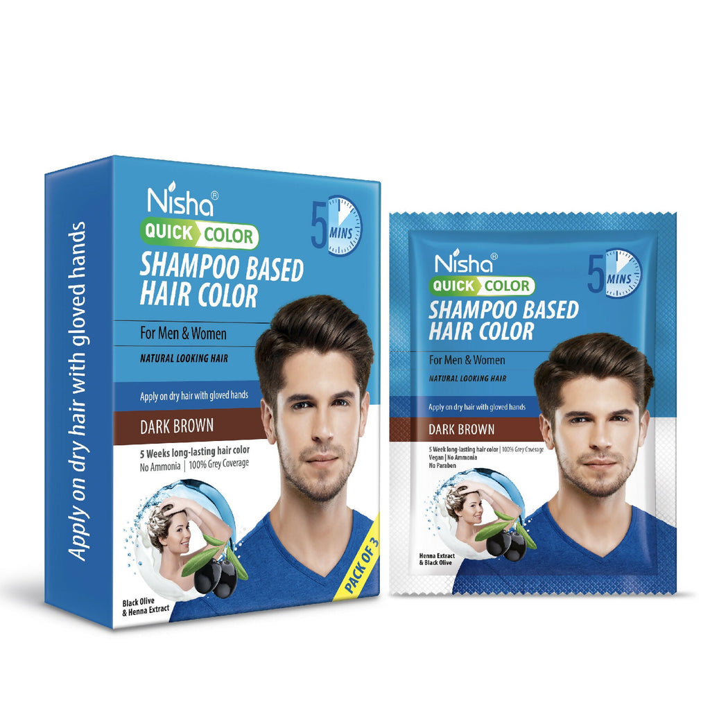 Nisha Quick Color Shampoo Hair Color,Dark Brown - Distacart