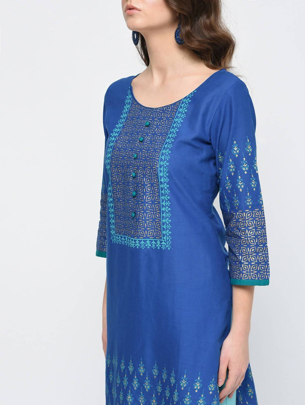Cheera Hand Block Print Royal Blue Color Straight Kurta - Distacart