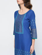Cheera Hand Block Print Royal Blue Color Straight Kurta - Distacart
