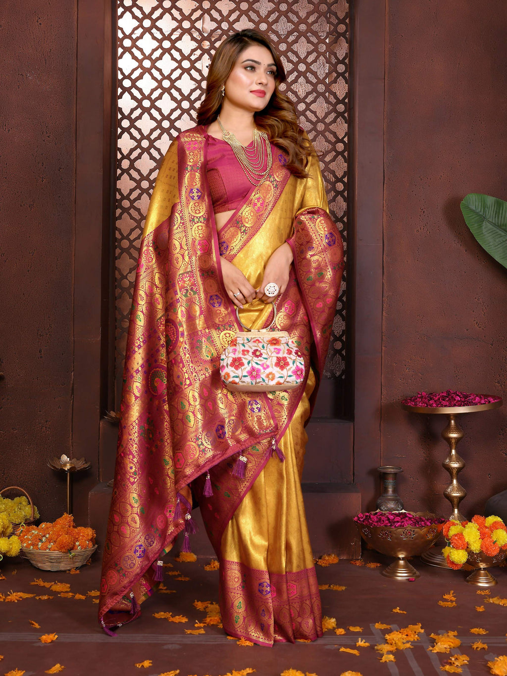 Aastha Fashion Gold Tissue Silk Weaving Saree - Distacart