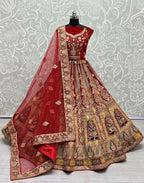 Jyoti Fashion Women's Red Velvet Fancy Dori, Zari with Multi Thread Embroidered Wedding Lehenga Choli