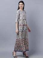 Myshka Women Grey Printed Ethnic Maxi Dress - Distacart