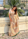 Yellow Pashmina Silk Wevon Kashmiri Meenakari Designer Saree with Unstitched Blouse - Vandini