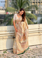 Yellow Pashmina Silk Wevon Kashmiri Meenakari Designer Saree with Unstitched Blouse - Vandini
